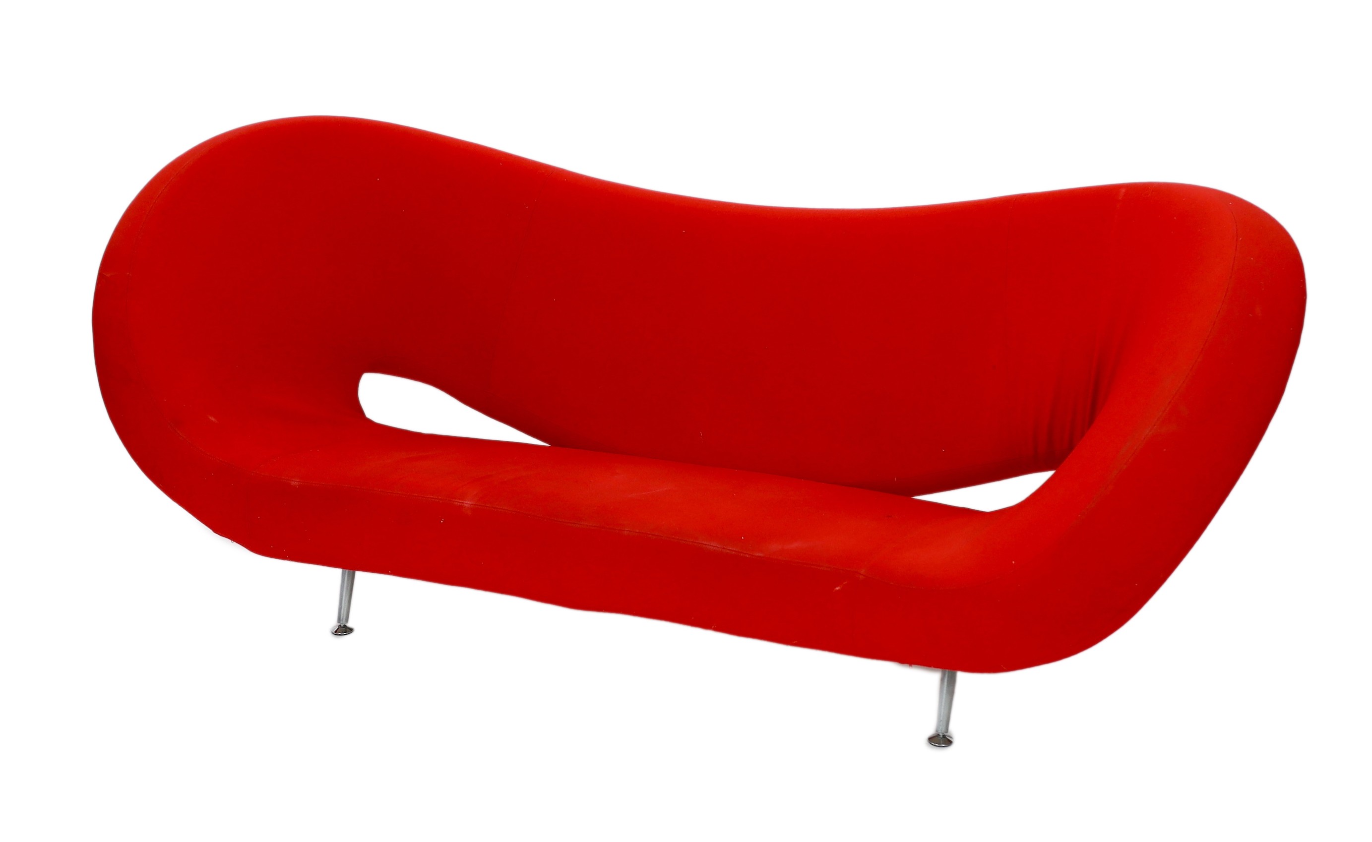 A Ron Arad, 'Moroso' sofa upholstered in red fabric, length 240cm, depth 94cm, height 100cm